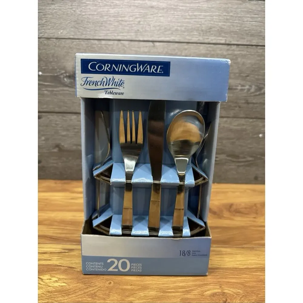 CorningWare French White Flatware Set 20 Piece 18/8 Stainless Steel New In Box